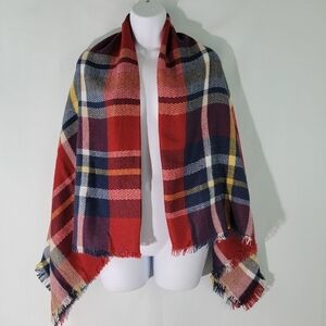 Fall Winter Shawl Blanket Throw In Red/Navy/Yellow 54 X 58